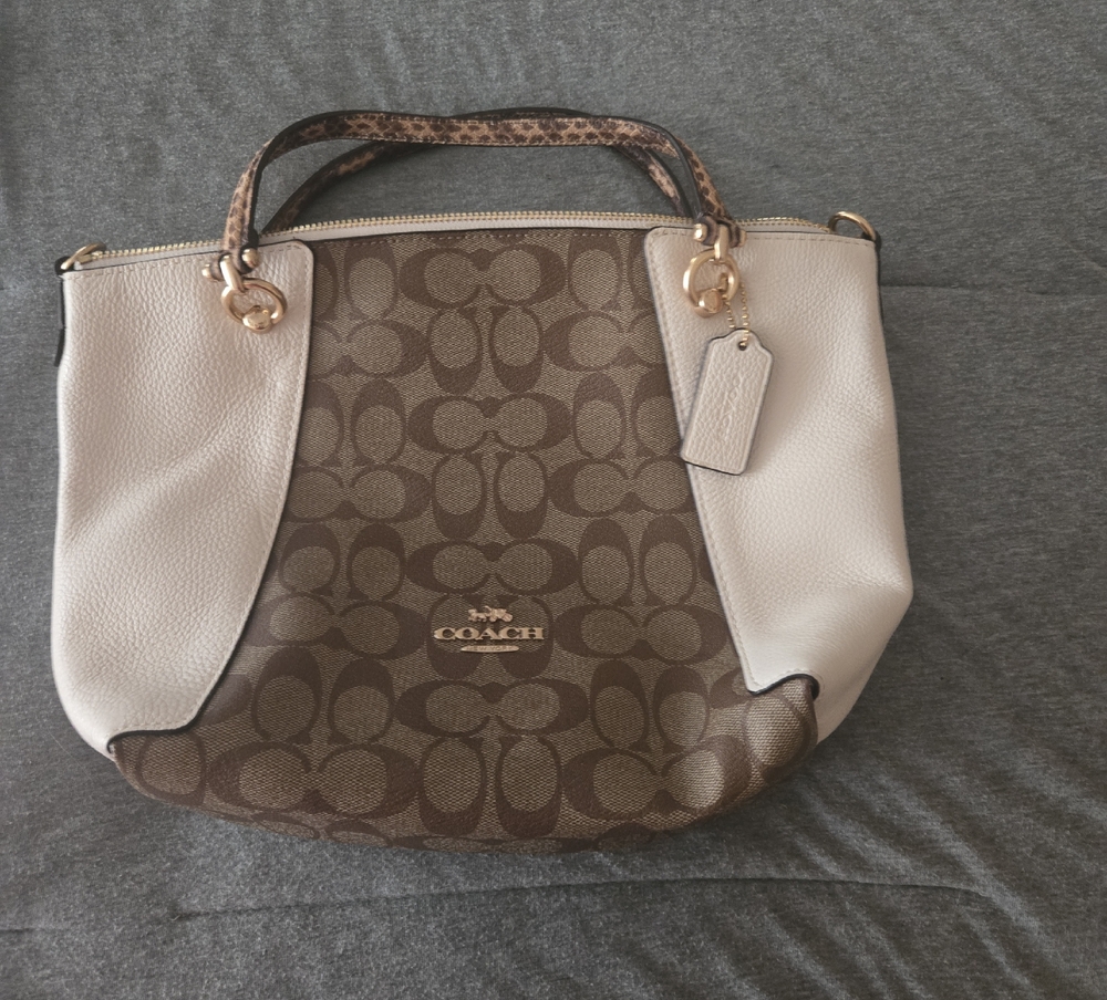 Coach Tan and Cream Signature Shoulder Bag